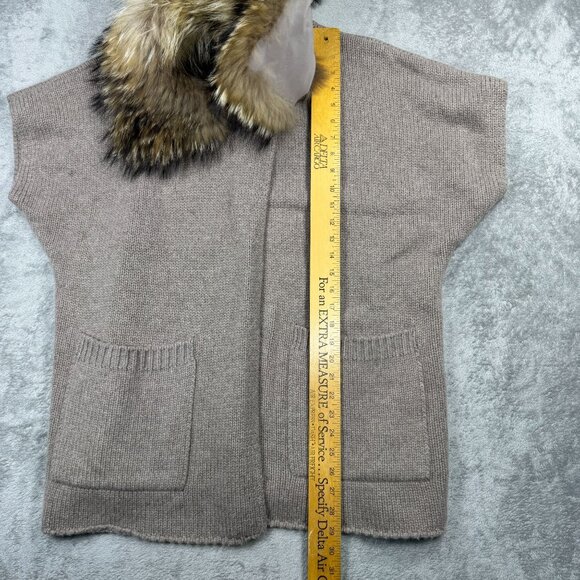 Yves Salomon Cashmere Sweater Cardigan Raccoon Fur Collar Brown Luxury Designer - Picture 12 of 12